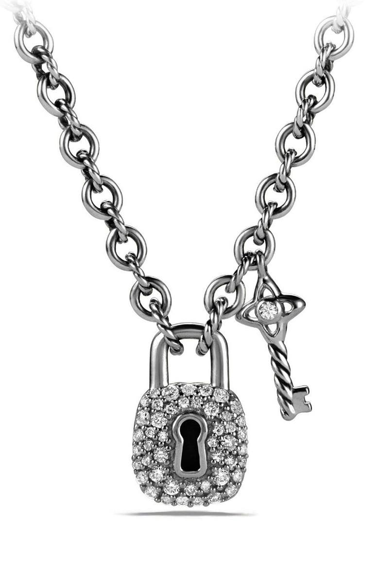 David Yurman 'Cable Collectibles<sup>®</sup>' Lock and Key Charm Necklace with Diamonds, Main, color, 