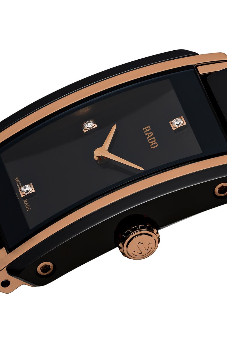 RADO Integral Diamonds Bracelet Watch, 22mm x 33mm, Alternate, color, Rose Gold/ Black