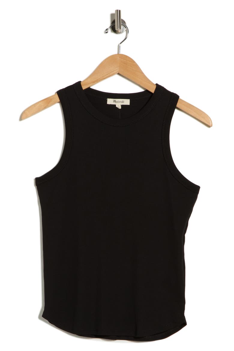 Ribbed Stretch Cotton Cutaway Tank, Alternate, color, JET BLACK