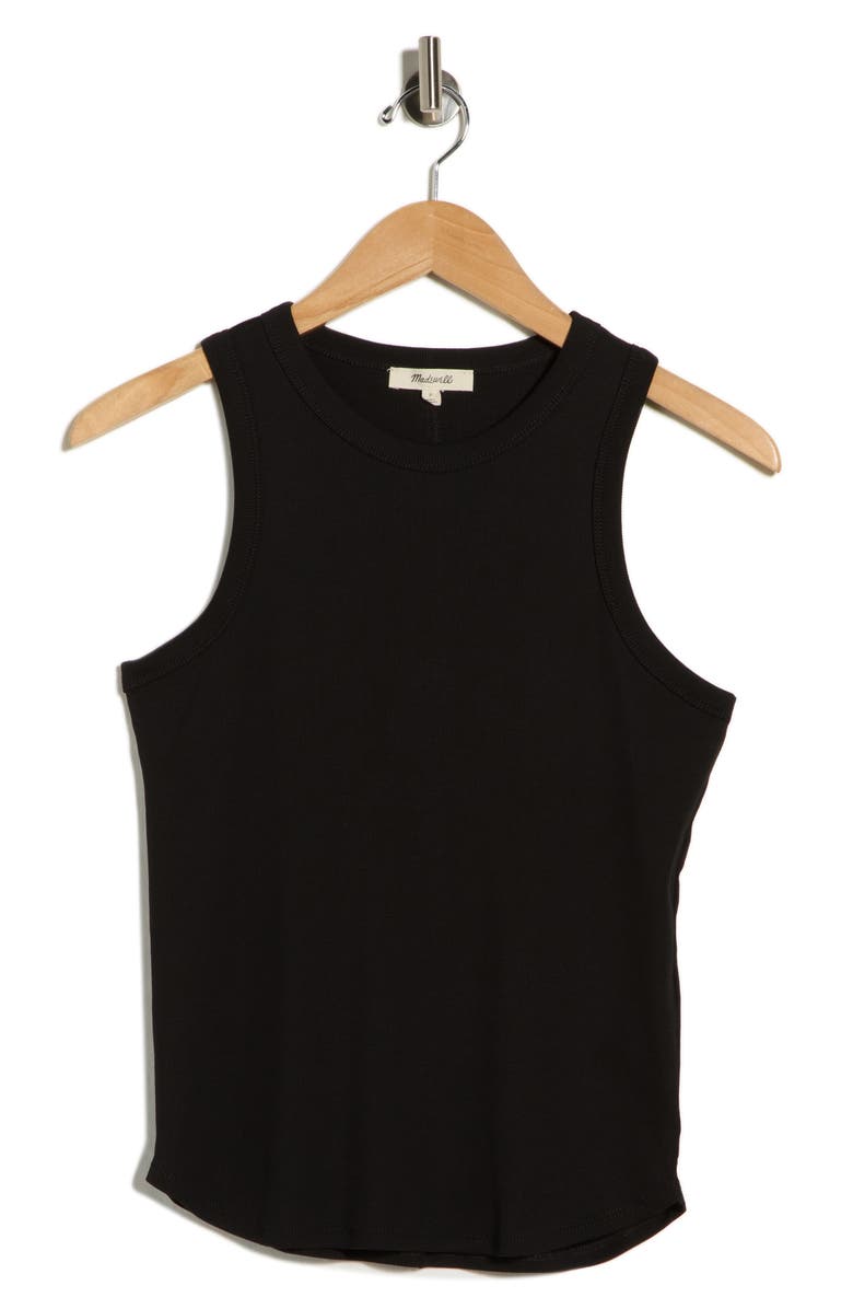 Madewell Ribbed Stretch Cotton Cutaway Tank, Main, color, Jet Black