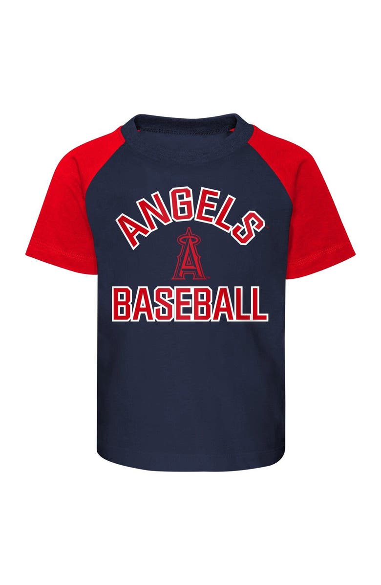 Outerstuff Infant Navy/Heather Gray Los Angeles Angels Ground Out Baller Raglan T-Shirt and Shorts Set, Alternate, color, 