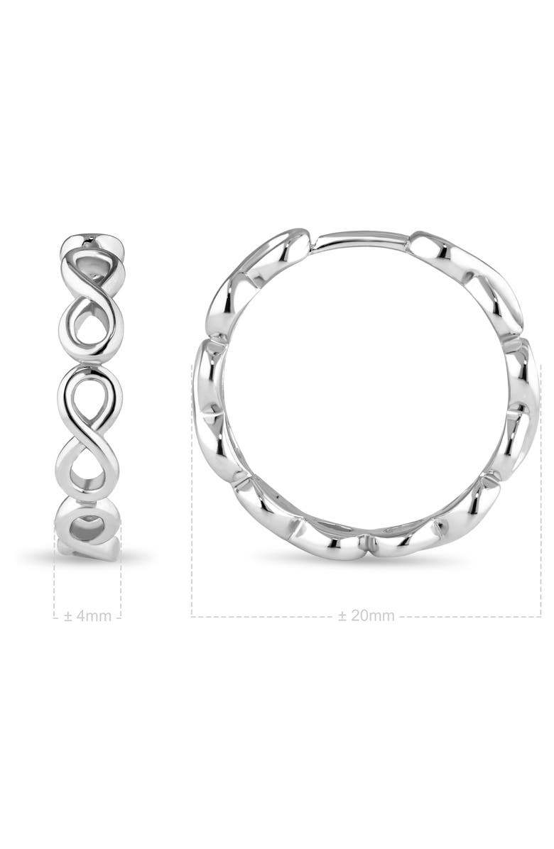 DEVATA Infinity Hoop Earrings in Rhodium Plated Sterling Silver, Alternate, color, Silver