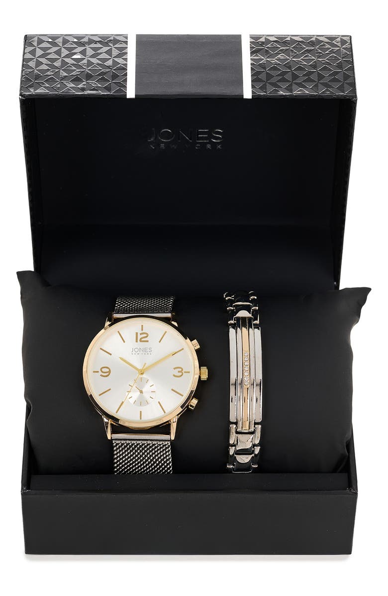 Jones New York Two-Tone Mesh Strap Watch & Bracelet Set, 42mm x 48mm, Main, color, Silver