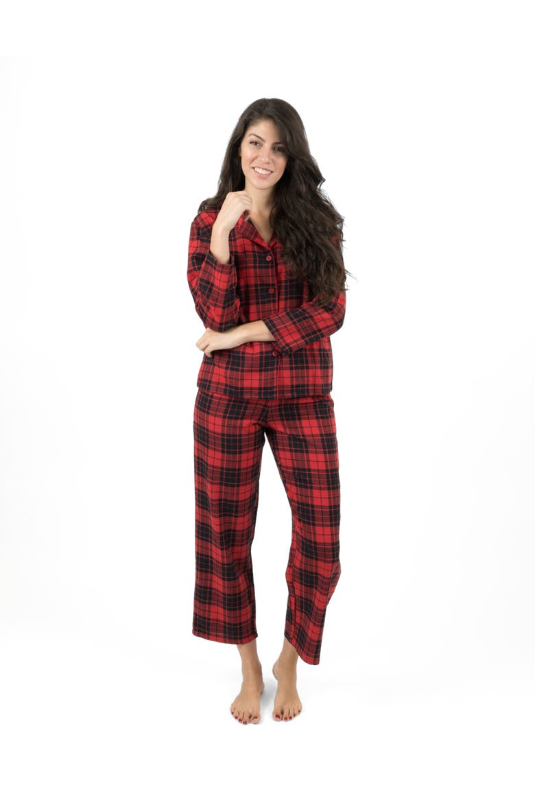 Women's 2-pc. Cotton Flannel Button-Front Holiday Pajama Set, Alternate, color, Red/Black Plaid