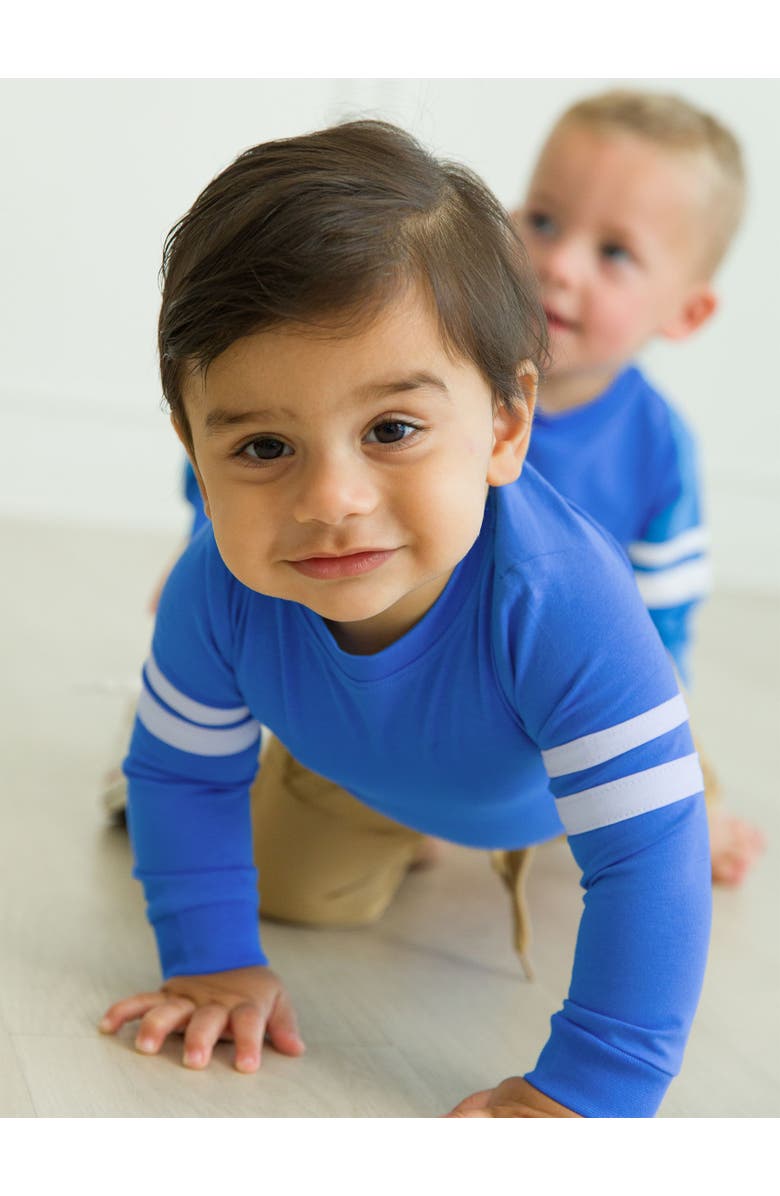 RuffleButts Baby Boys Racing Stripe Long Sleeve Bodysuit, Alternate, color, Sonic Blue