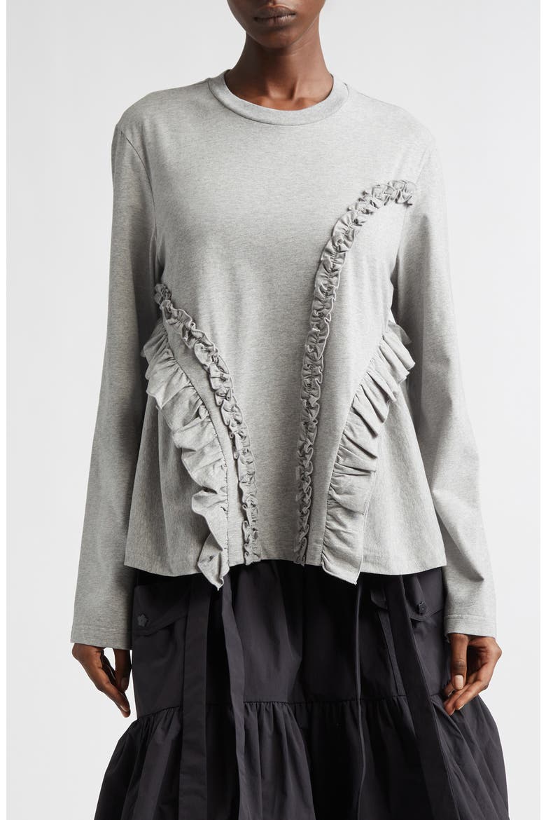 Alva Ruffle T-Shirt, Main, color, GREY MELANGE JERSEY