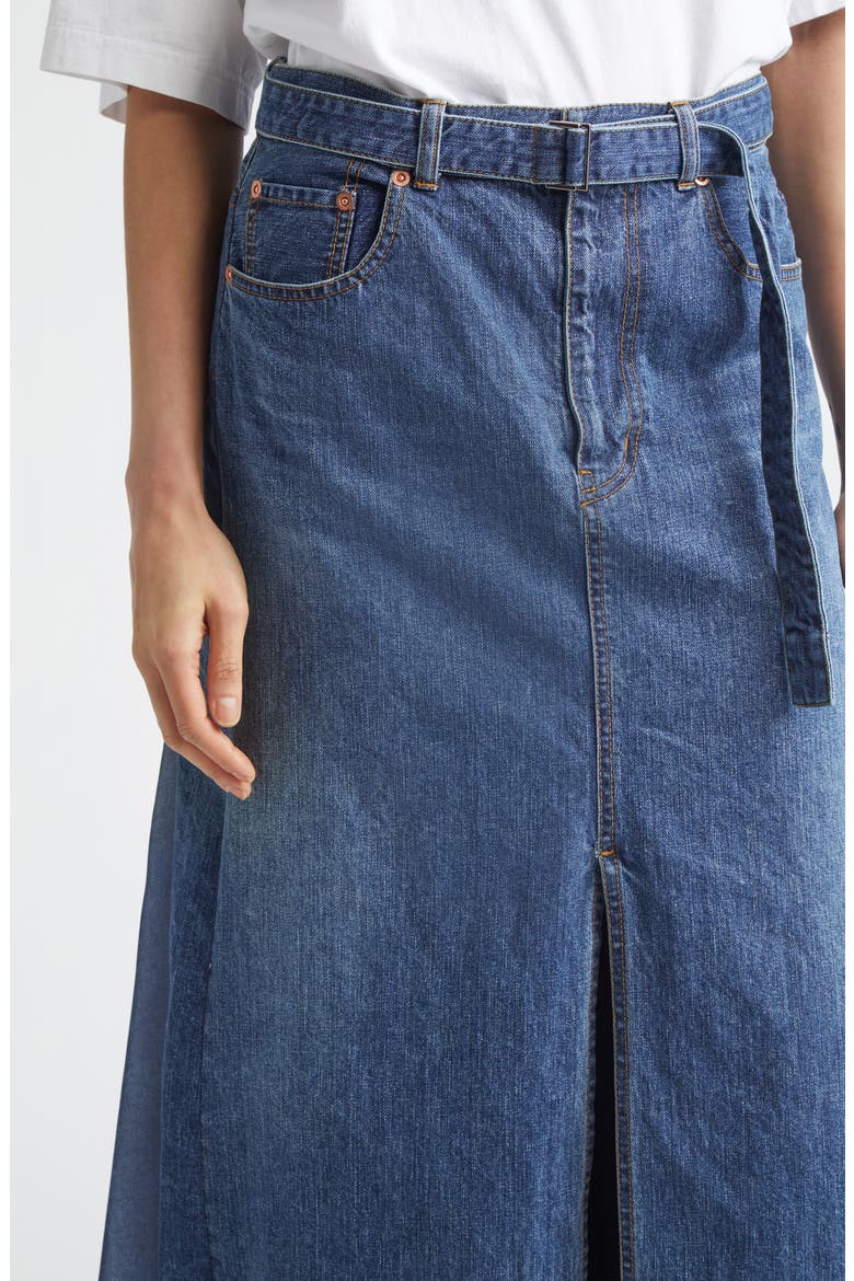 Belted Denim Midi Skirt, Alternate, color, BLUE