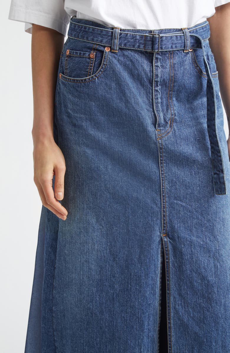 Sacai Belted Denim Midi Skirt, Alternate, color, Blue