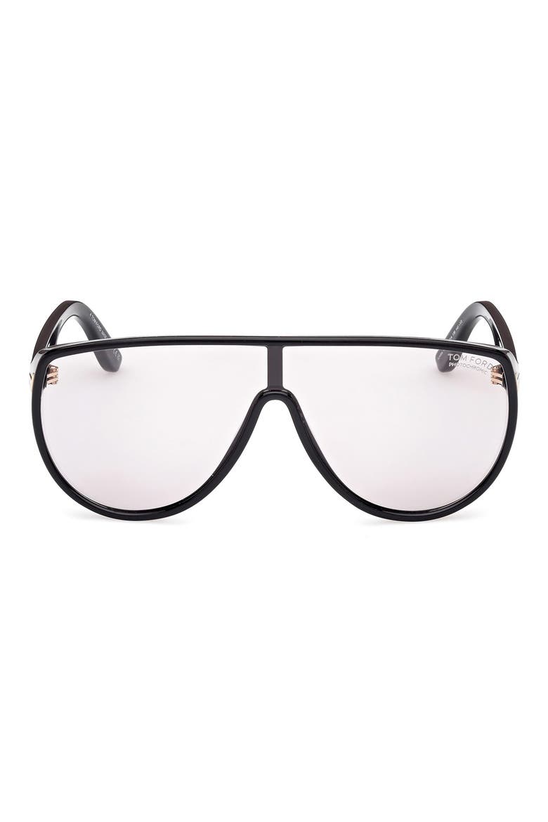 Achilles 138mm Shield Sunglasses, Main, color, BLACK / T LOGO / SMOKE LENSES