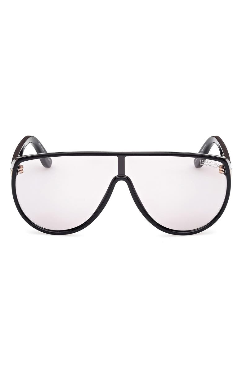TOM FORD Achilles 138mm Shield Sunglasses, Main, color, Black / T Logo / Smoke Lenses