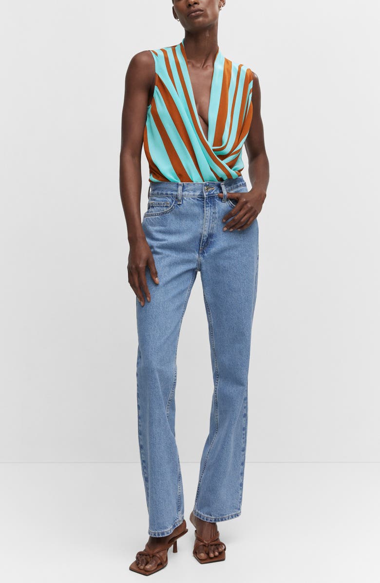 MANGO Stripe Sleeveless Faux Wrap Top, Alternate, color, 