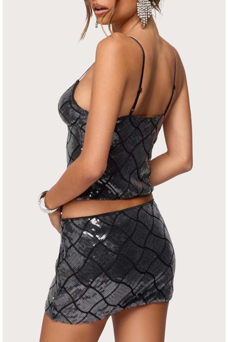 Stajie Diamond Pattern Sequin Camisole, Alternate, color, BLACK