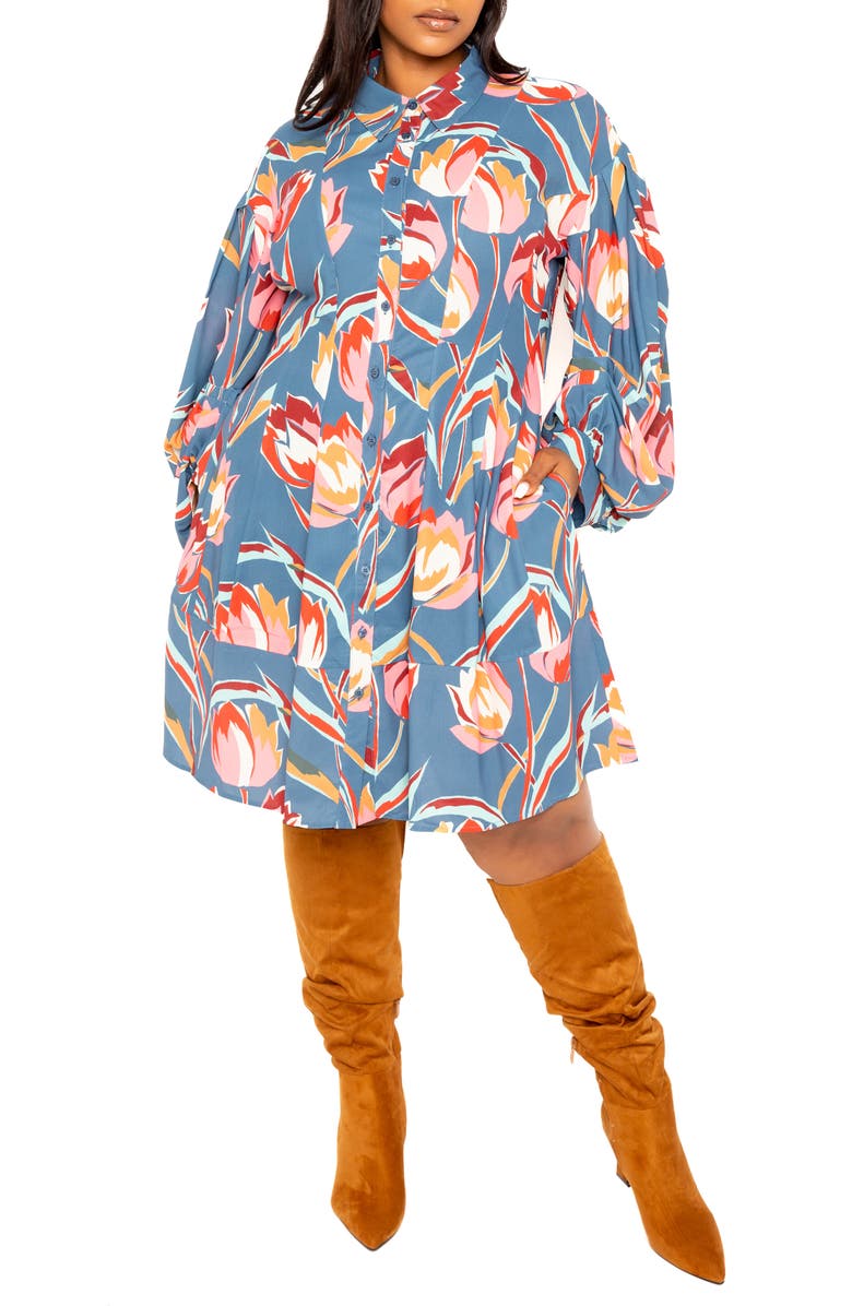 BUXOM COUTURE Floral Balloon Long Sleeve Shirtdress, Alternate, color, 