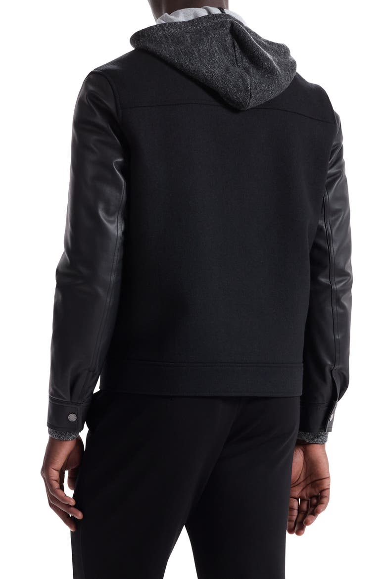 Leather Sleeve Tweed Jacket, Alternate, color, BLACK