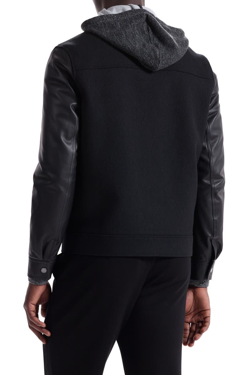 Bugatchi Leather Sleeve Tweed Jacket, Alternate, color, Black