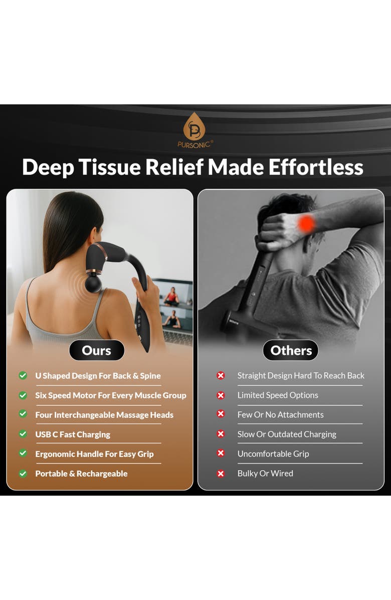 PURSONIC Ultimate U-Shaped Massage Gun, Alternate, color, Black