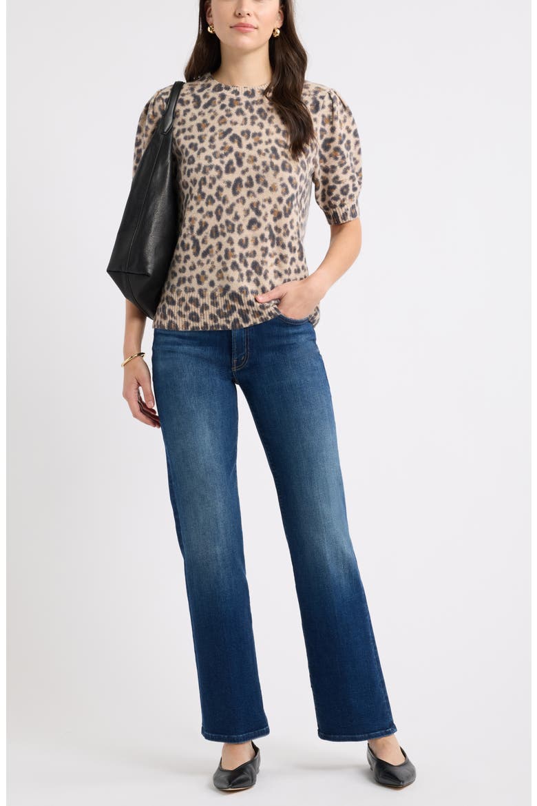 Puff Sleeve Crewneck Sweater, Alternate, color, TAN- BLACK BEA LEOPARD