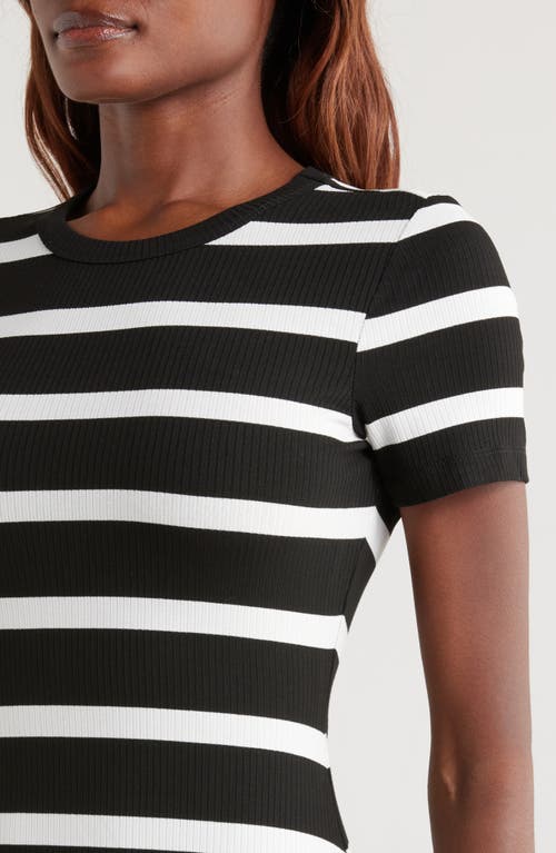 Vince Camuto Stripe Rib Sweater Midi Dress In Rich Black