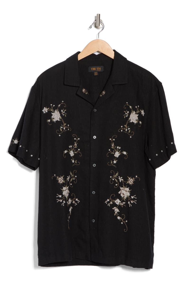 TRUTH Embroidered Flowers Button-Up Camp Shirt, Alternate, color,