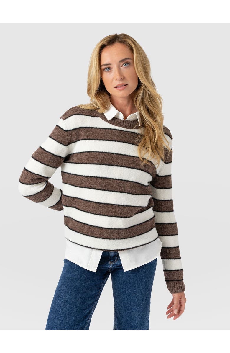 Saint + Sofia Azura Knit Sweater, Main, color, Brown Stripe