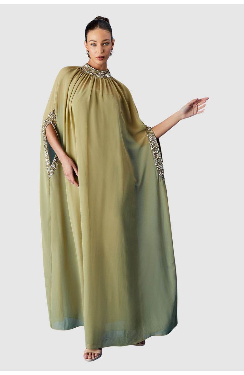 Coast Muse Chiffon Cape Dress, Main, color, Chartreuse