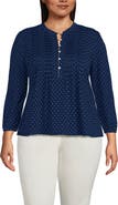 Lands' End Plus Size Lightweight Jersey Button Pintuck Top