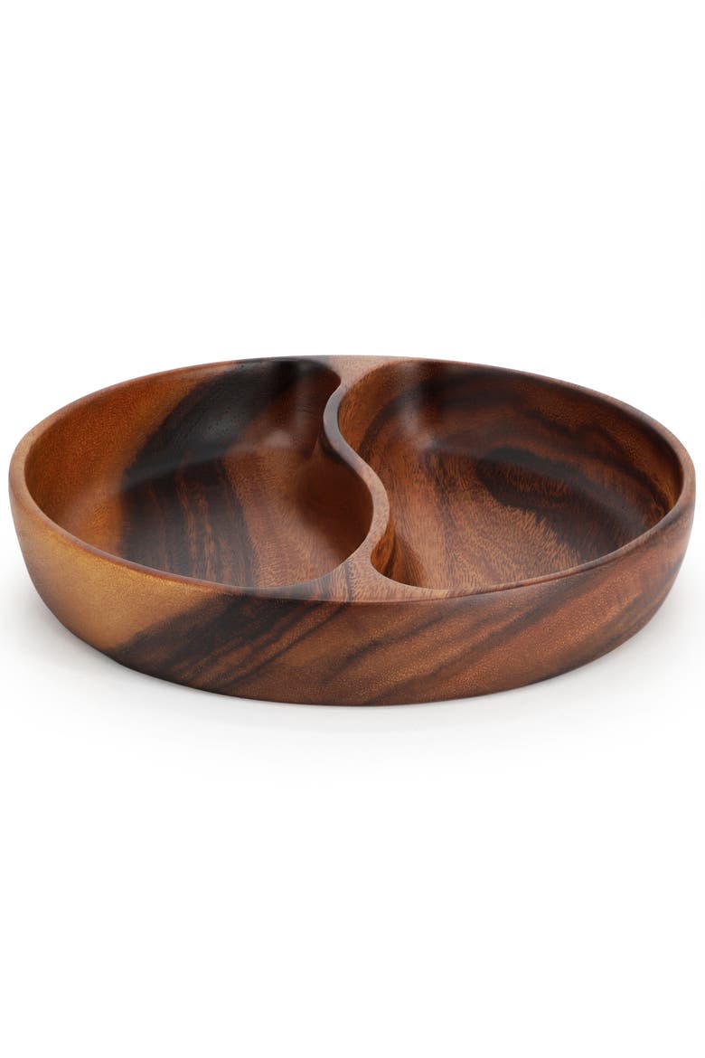 10 Inch Acacia Wood Divided Serving Bowl, Alternate, color, Dark Brown