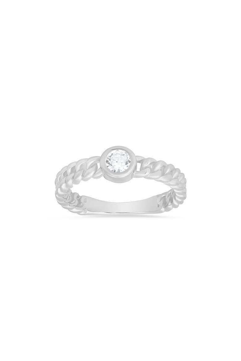 Sterling Silver Bezel Set Curb Chain Ring, Main, color, SILVER