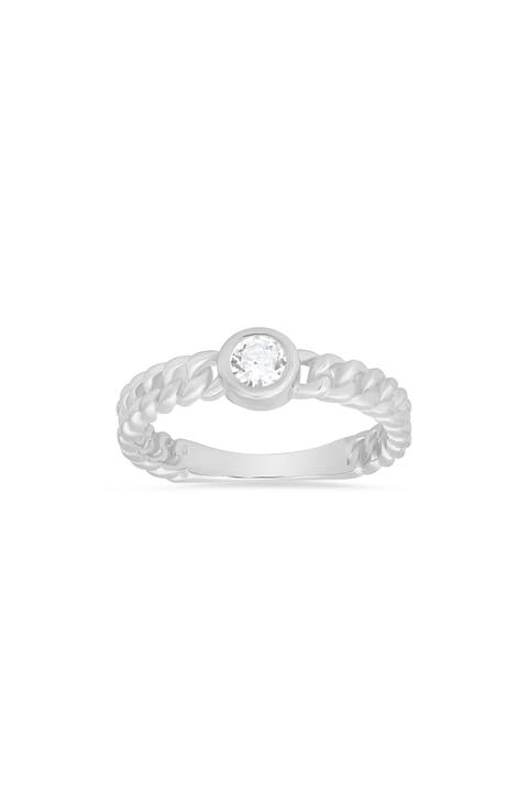 Sterling Silver Bezel Set Curb Chain Ring