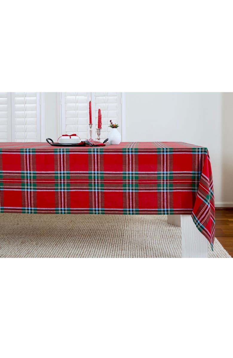 Solino Home Linen Tablecloth - Madras Holiday Plaid, Main, color, Red