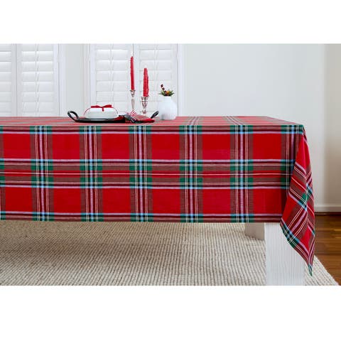 Linen Tablecloth for Dining Table, Holiday and Everyday Dining Table Decor - Madras Holiday Plaid