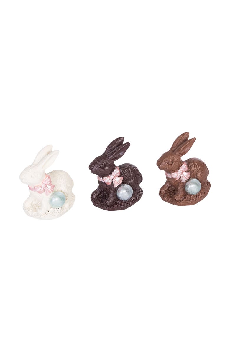 Gallerie II Easter Chocolate Bunny with Ribbons and Eggs Assortment of 12 Figurines, Main, color, Brown