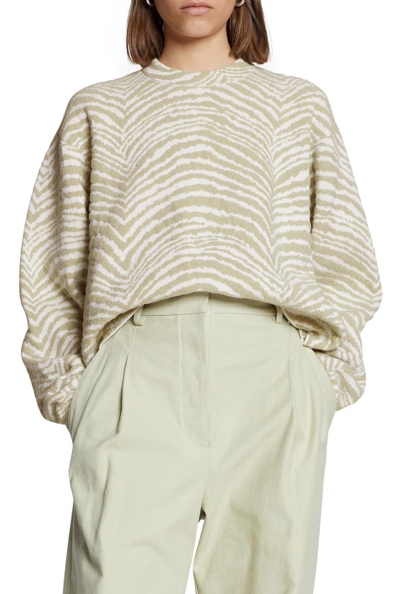 Animal Print Jacquard Cotton Blend Sweater, Main, color, STONE/ WHITE