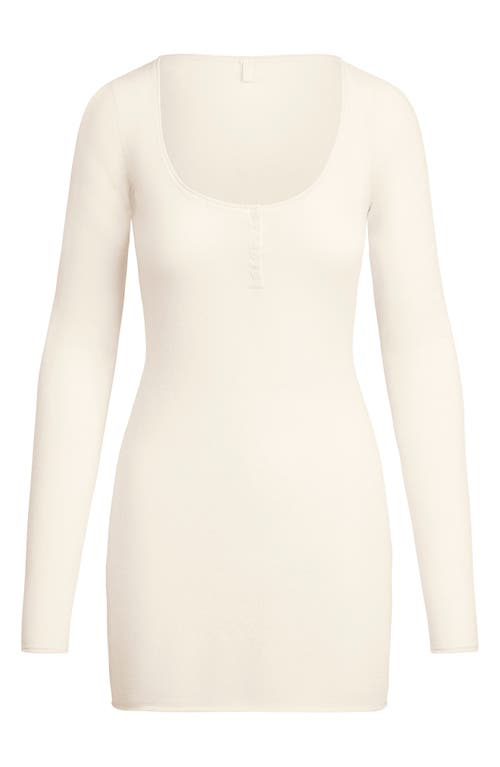 Skims Long Sleeve Cashmere Henley Minidress In White
