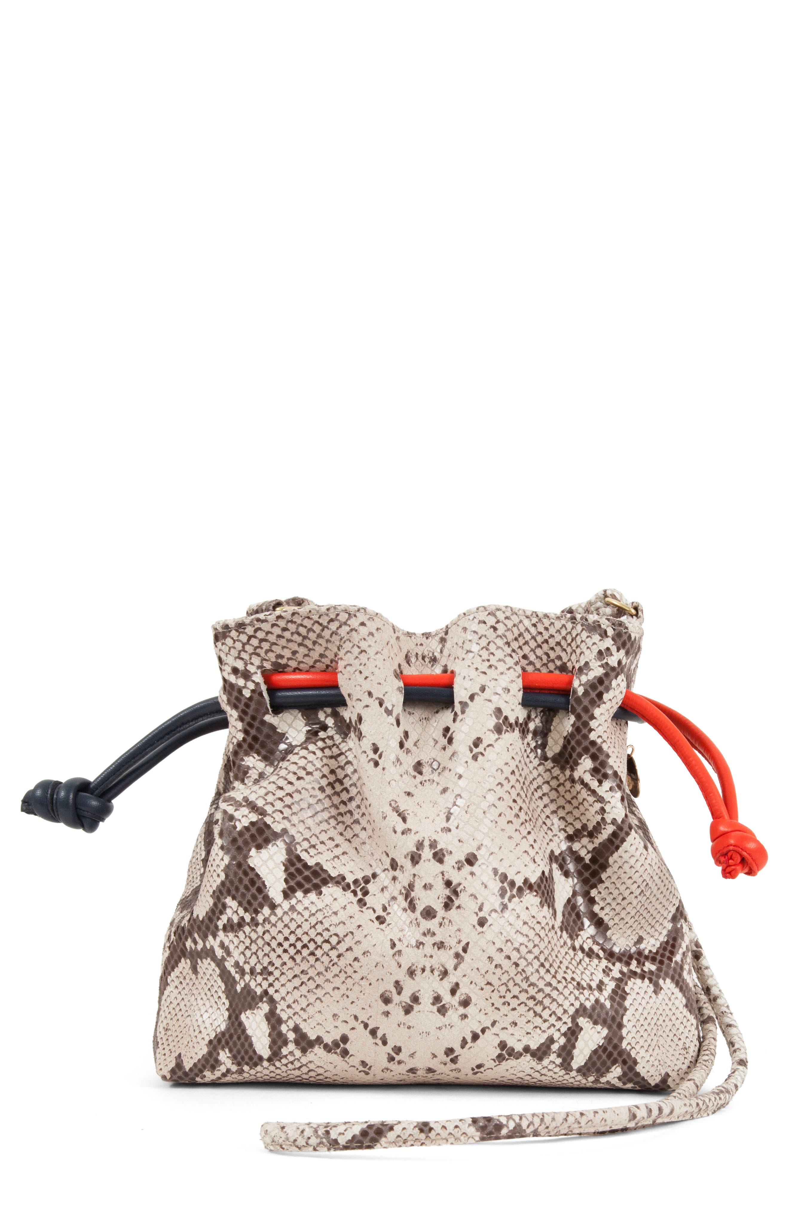 Clare V. Petite Henri Supreme Snakeskin Embossed Leather Bucket Bag, Main, color, 