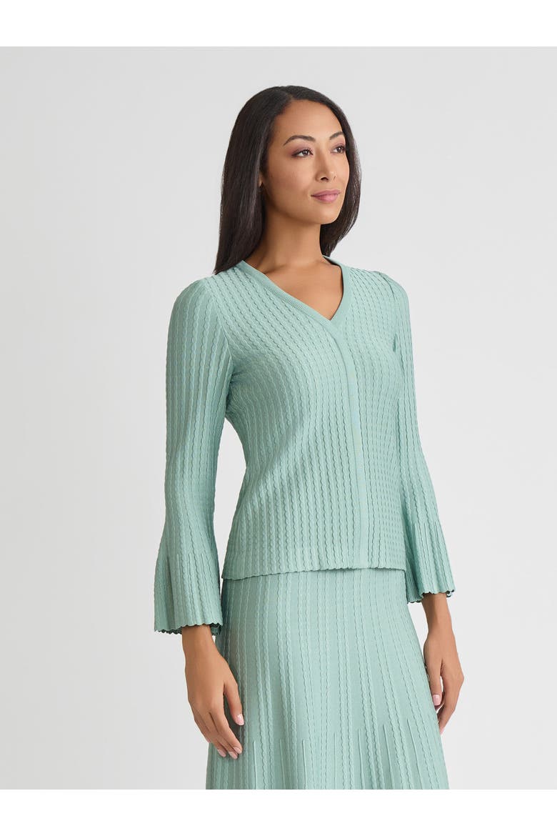 Scalloped Ribbed Knit Bell Sleeve Top, Alternate, color, Mystic Green