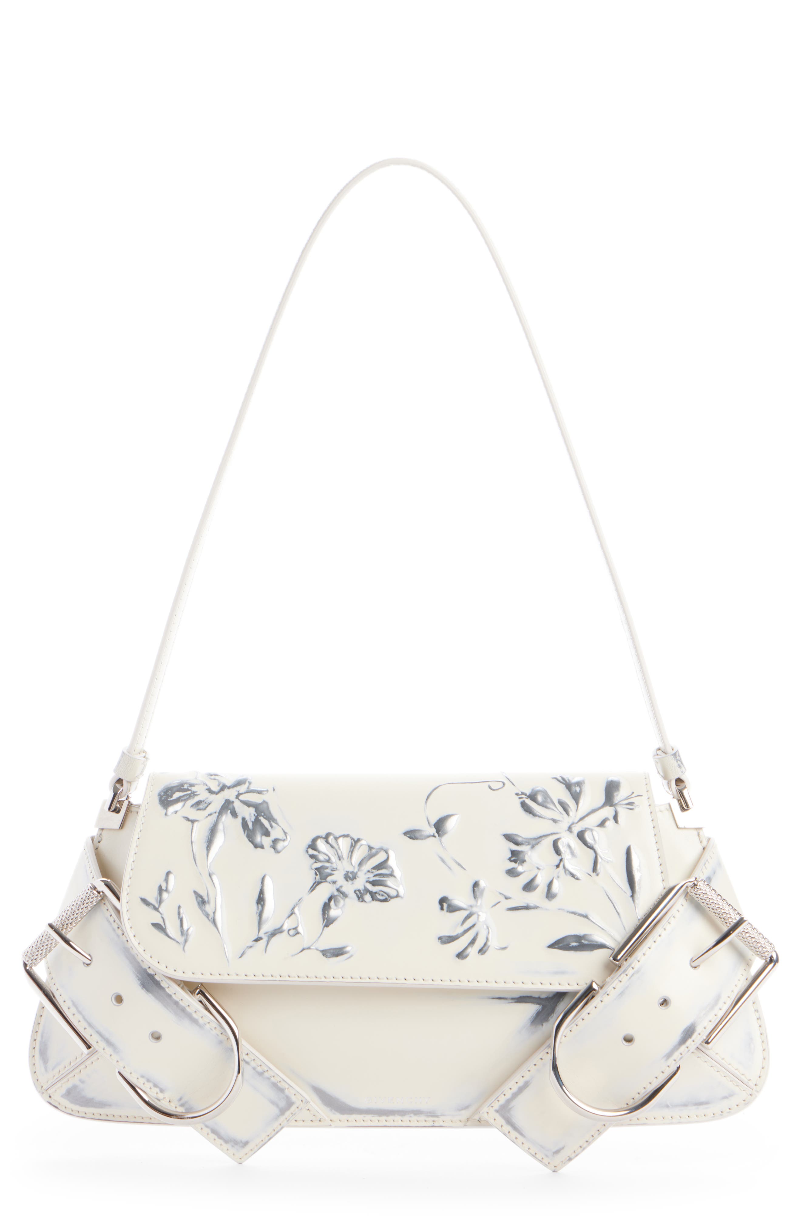Givenchy Voyou Flowers Leather Flap Shoulder Bag, Main, color, 
