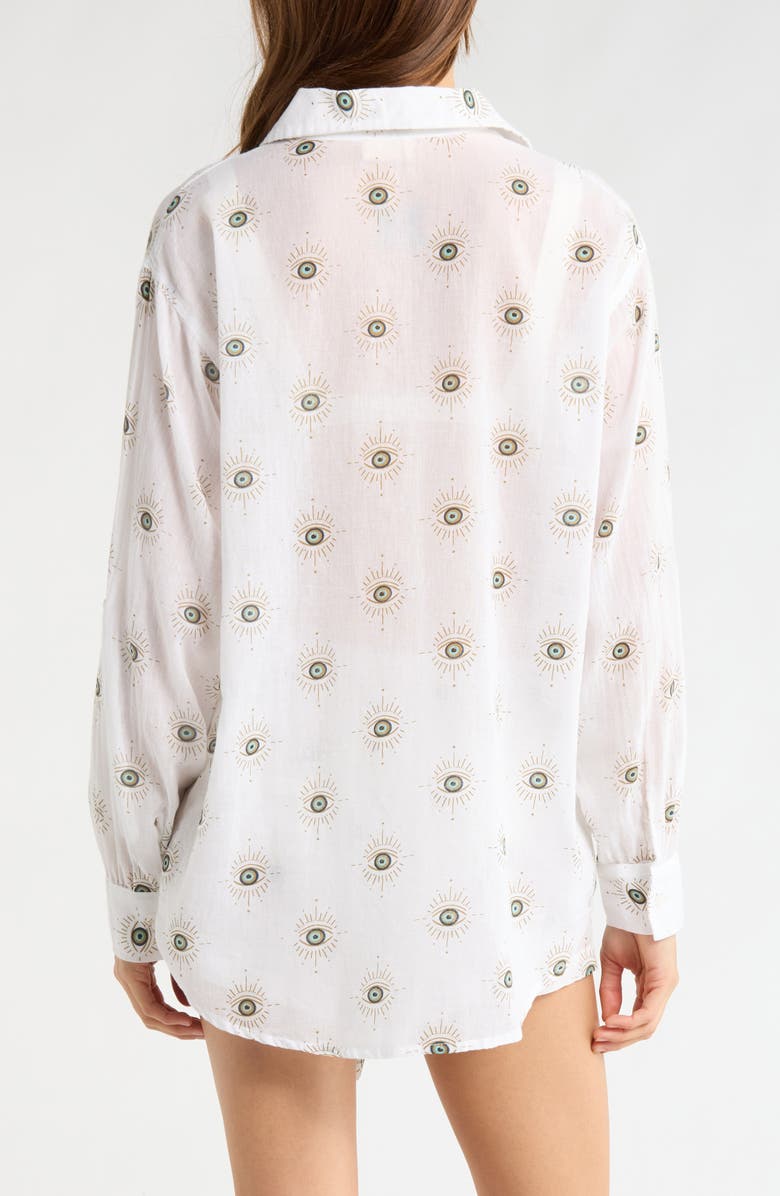 Elan Evil Eye Print Button-Up Cover-Up Shirt, Alternate, color, White Evil Eye