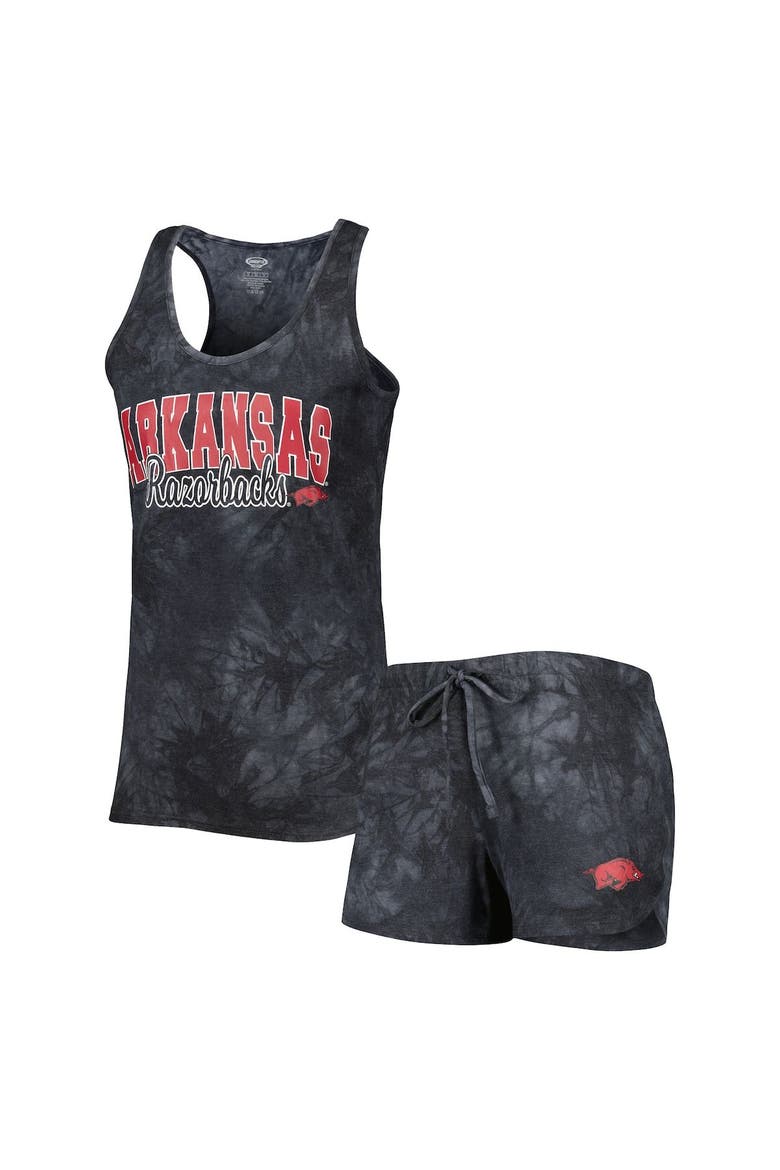 Women's Concepts Sport Charcoal Arkansas Razorbacks Billboard Tie-Dye Tank and Shorts Sleep Set, Main, color, Charcoal