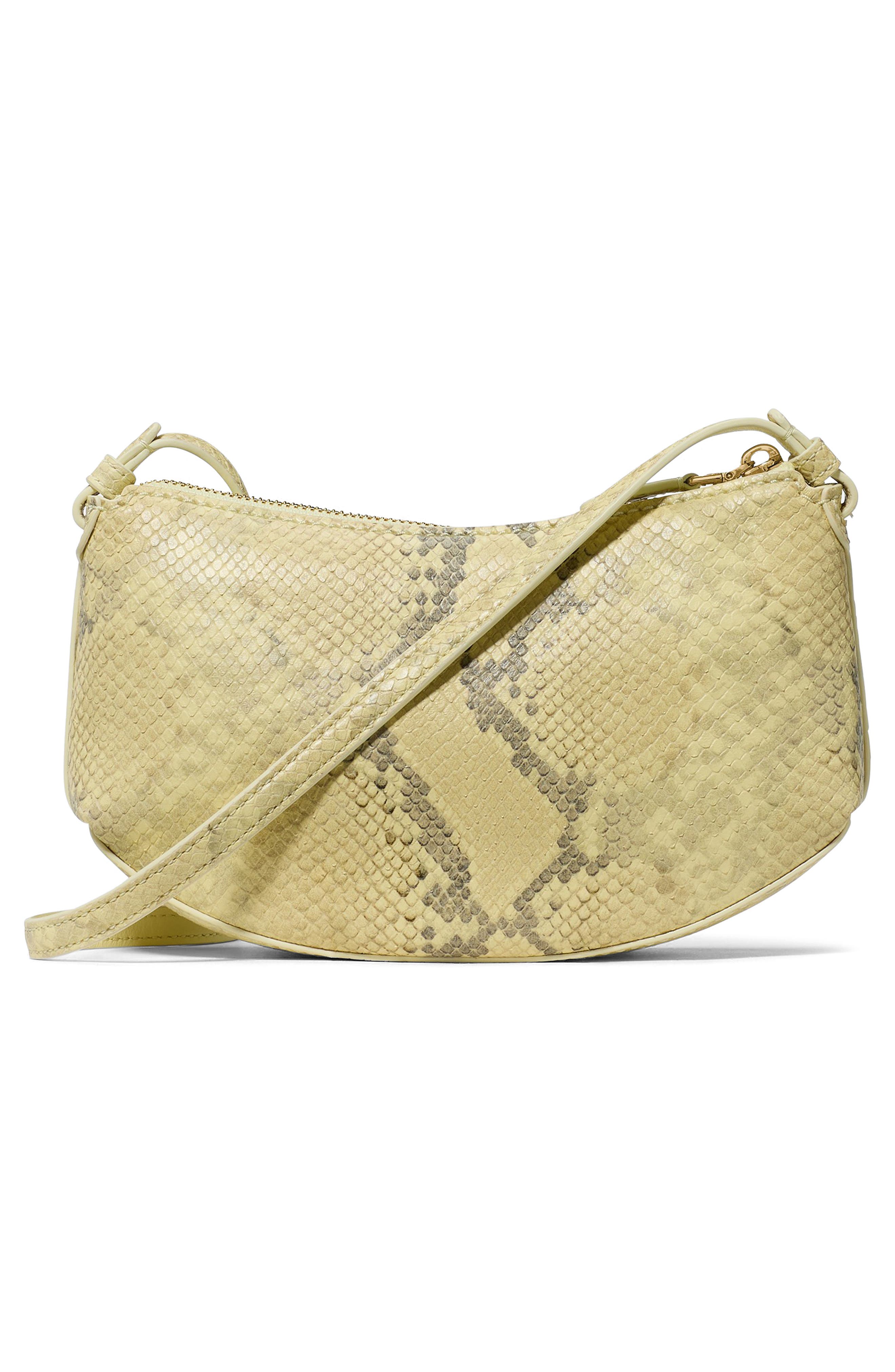 Kate Spade New York loop snakeskin embossed leather crossbody bag, Alternate, color, Pale Citron