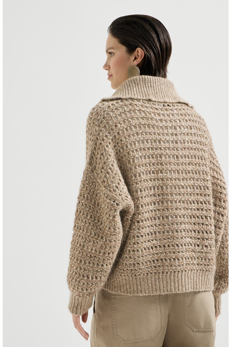 Dazzling soft virgin wool and cashmere net cardigan, Alternate, color, Light Brown
