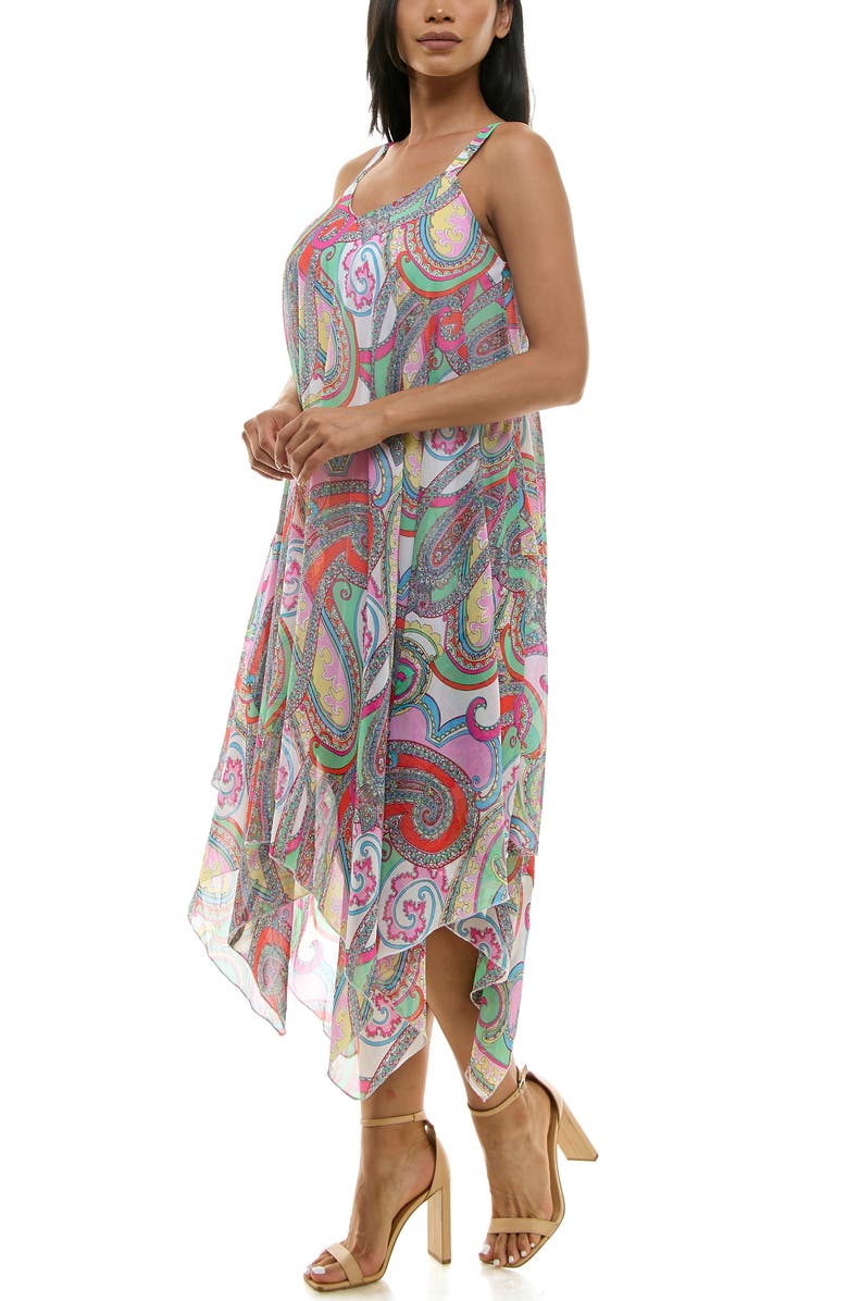 Nina Leonard Patterned Handkerchief Hem Dress, Alternate, color, Orange Multi