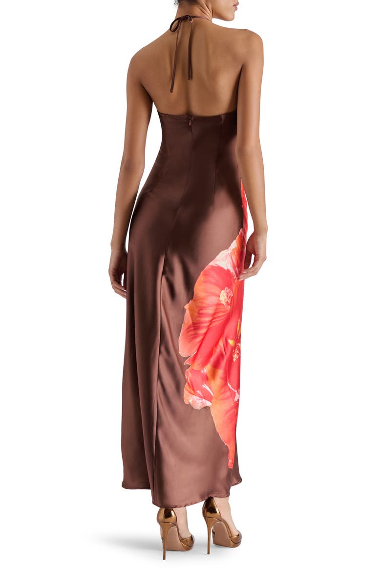 Steve Madden Floral Satin Halter Maxi Dress, Alternate, color, Burnt Umber