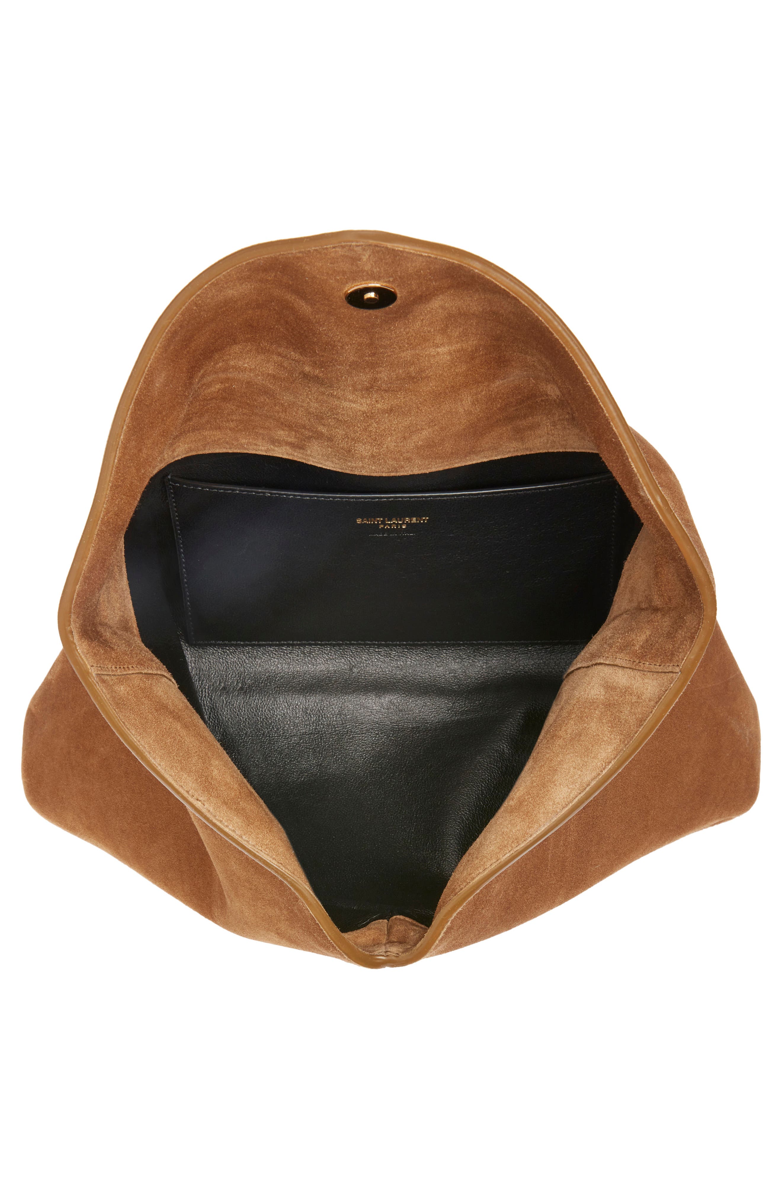 Saint Laurent Large Cassandre Suede Envelope Clutch, Alternate, color, Golden Leaf