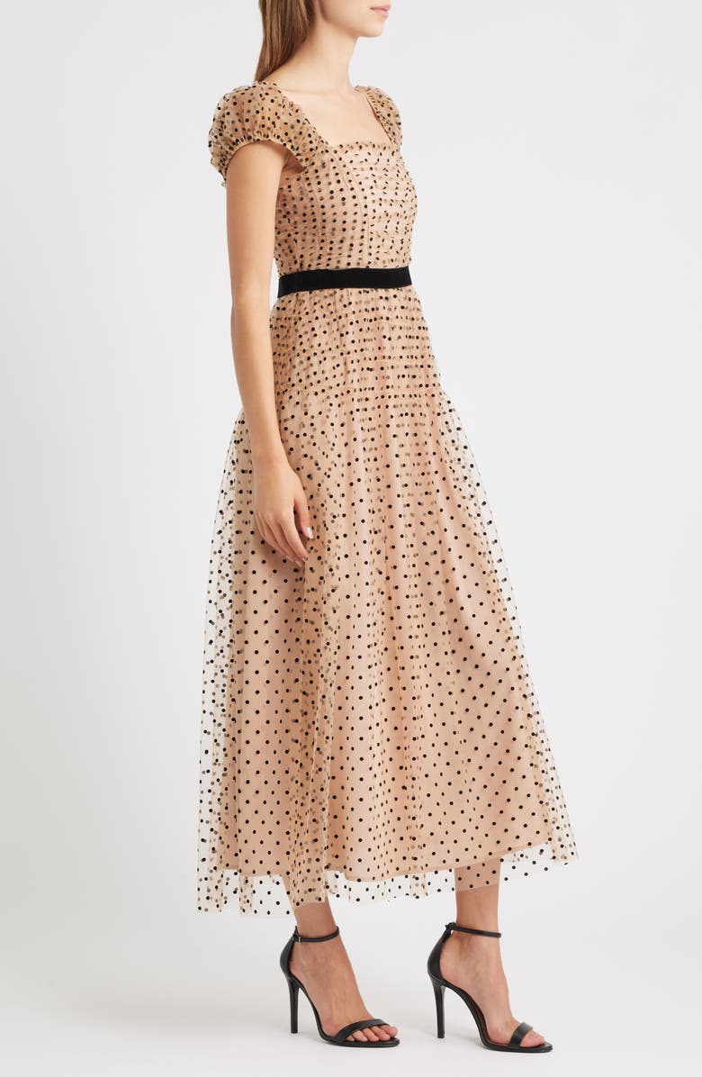 Lucy Paris Saison Flock Polka Dot Cocktail Dress, Alternate, color, Beige Black