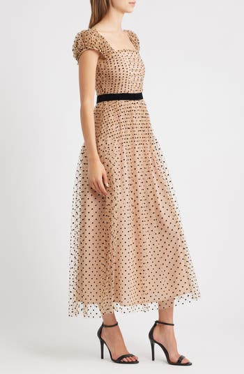 Saison Flock Polka Dot Cocktail Dress