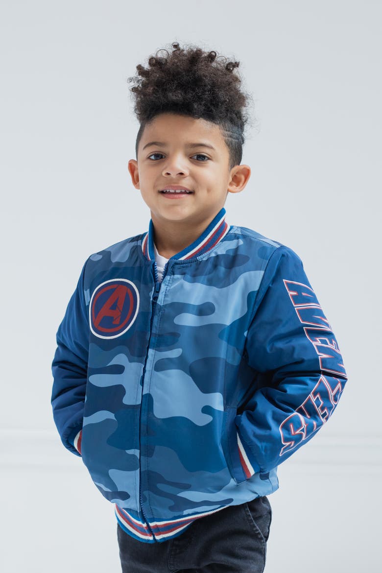 Avengers Zip-Up Varsity Bomber Jacket, Alternate, color, Navy Blue Camo