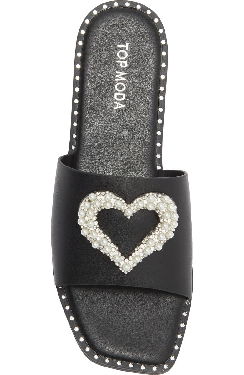 TOP MODA Esme Heart Slide Sandal, Alternate, color, Black Pu
