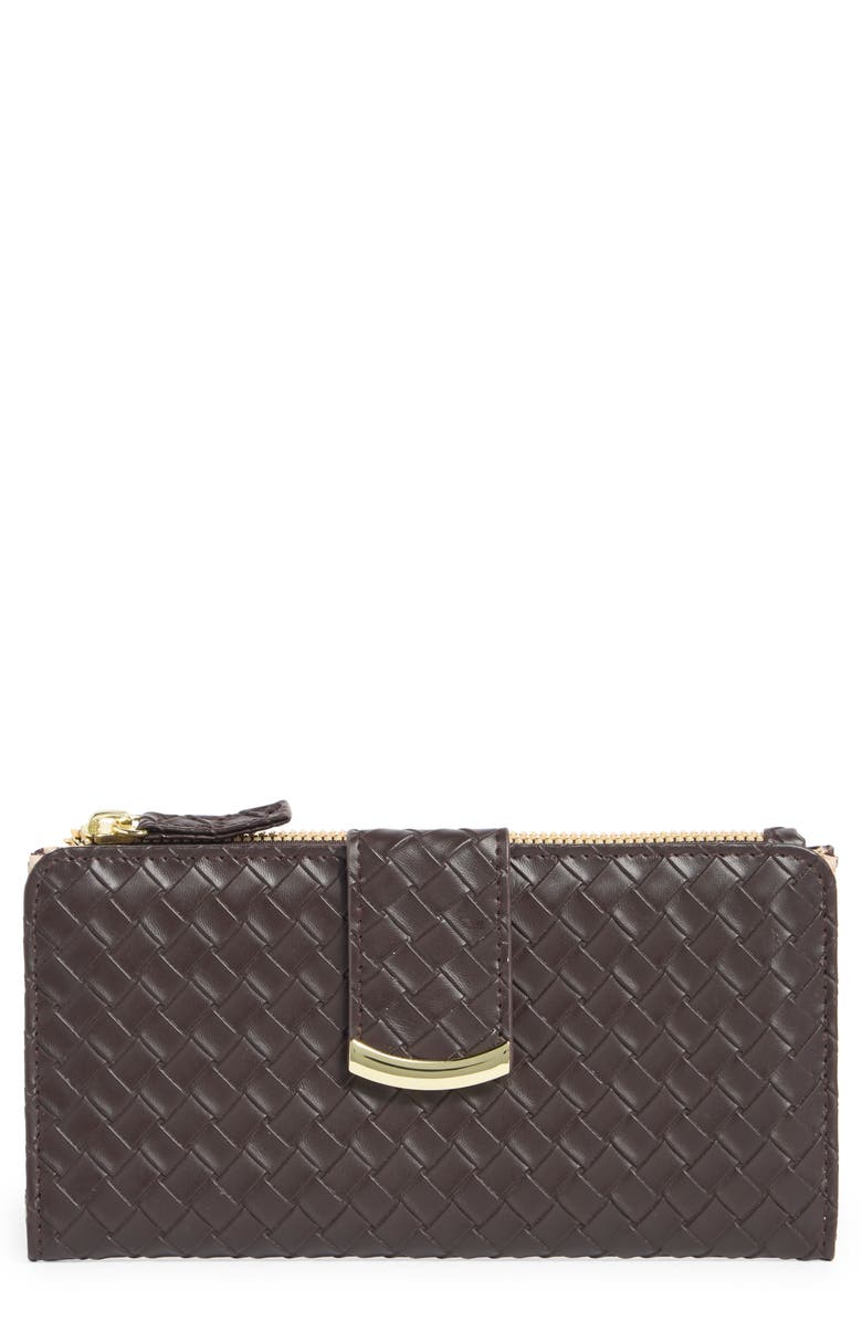 MUNDI SMALL LEATHER GOODS Lottie Woven Wallet, Main, color, Espresso