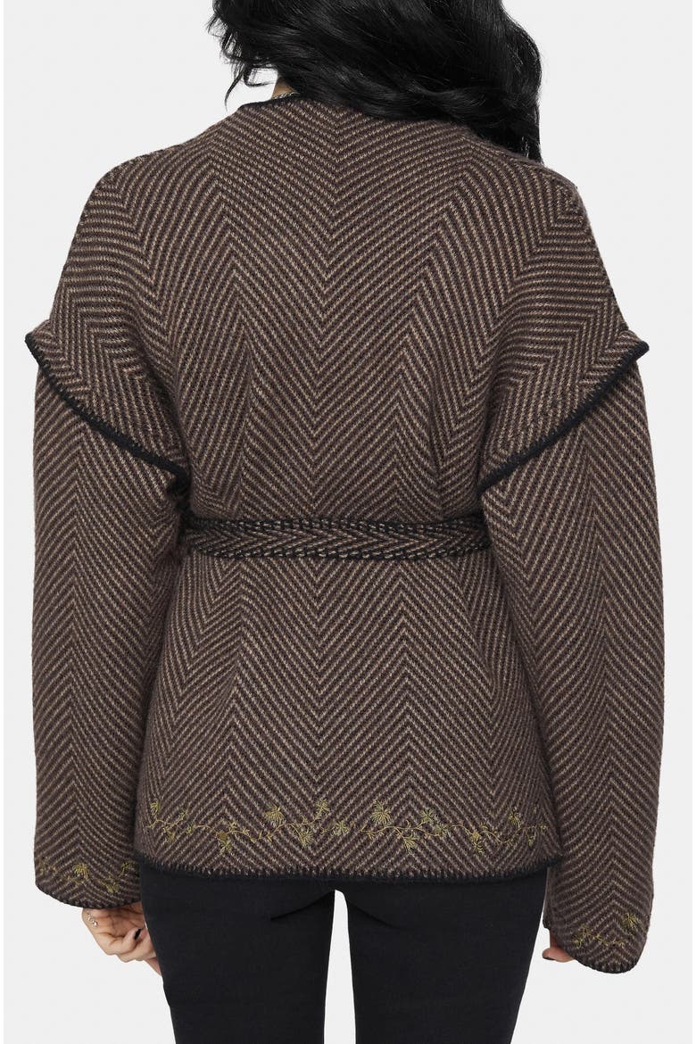 Maraea Belted Herringbone Coatigan, Alternate, color, Brown